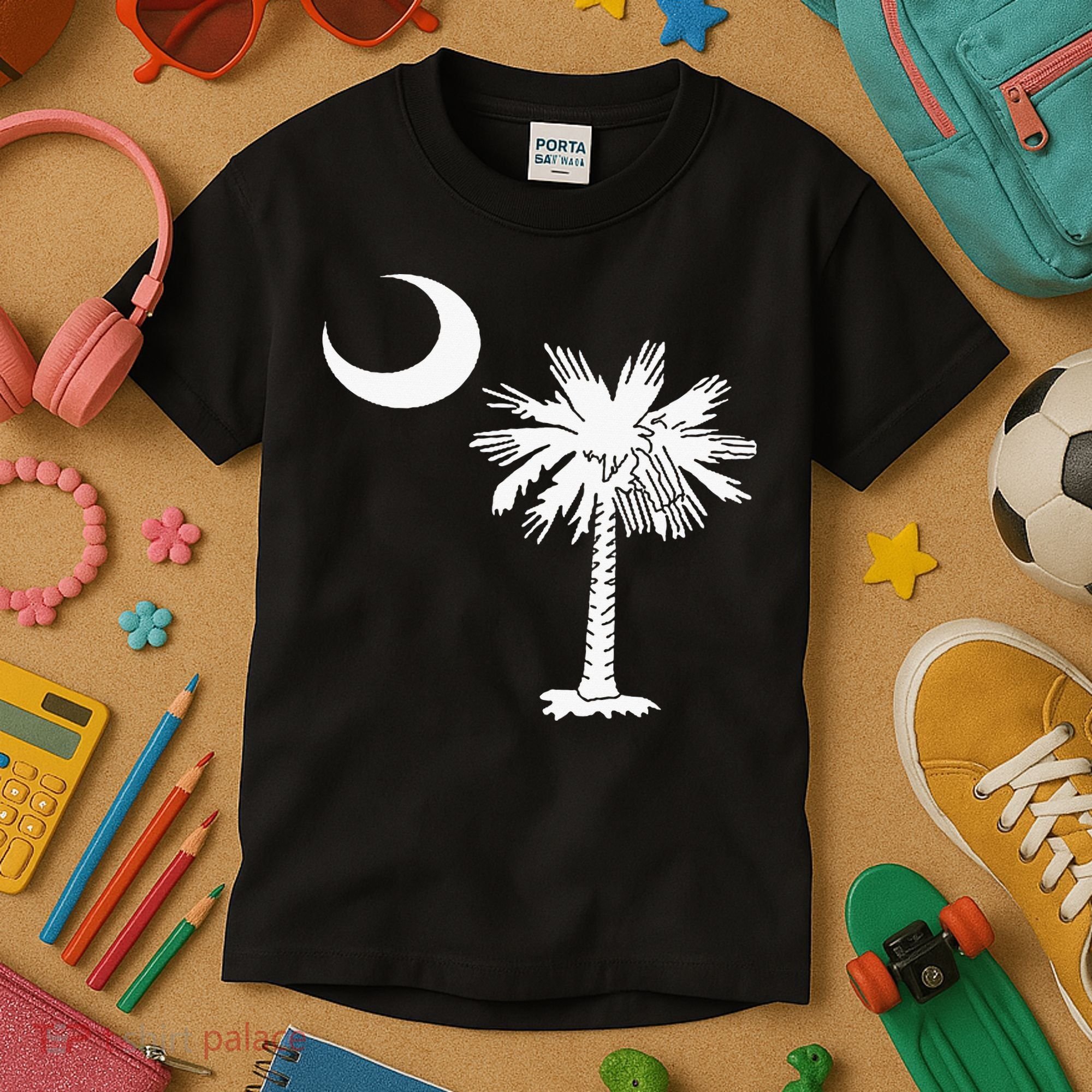 South Carolina State Flag Palmetto Tree Crescent Moon Sc Kids T-Shirt