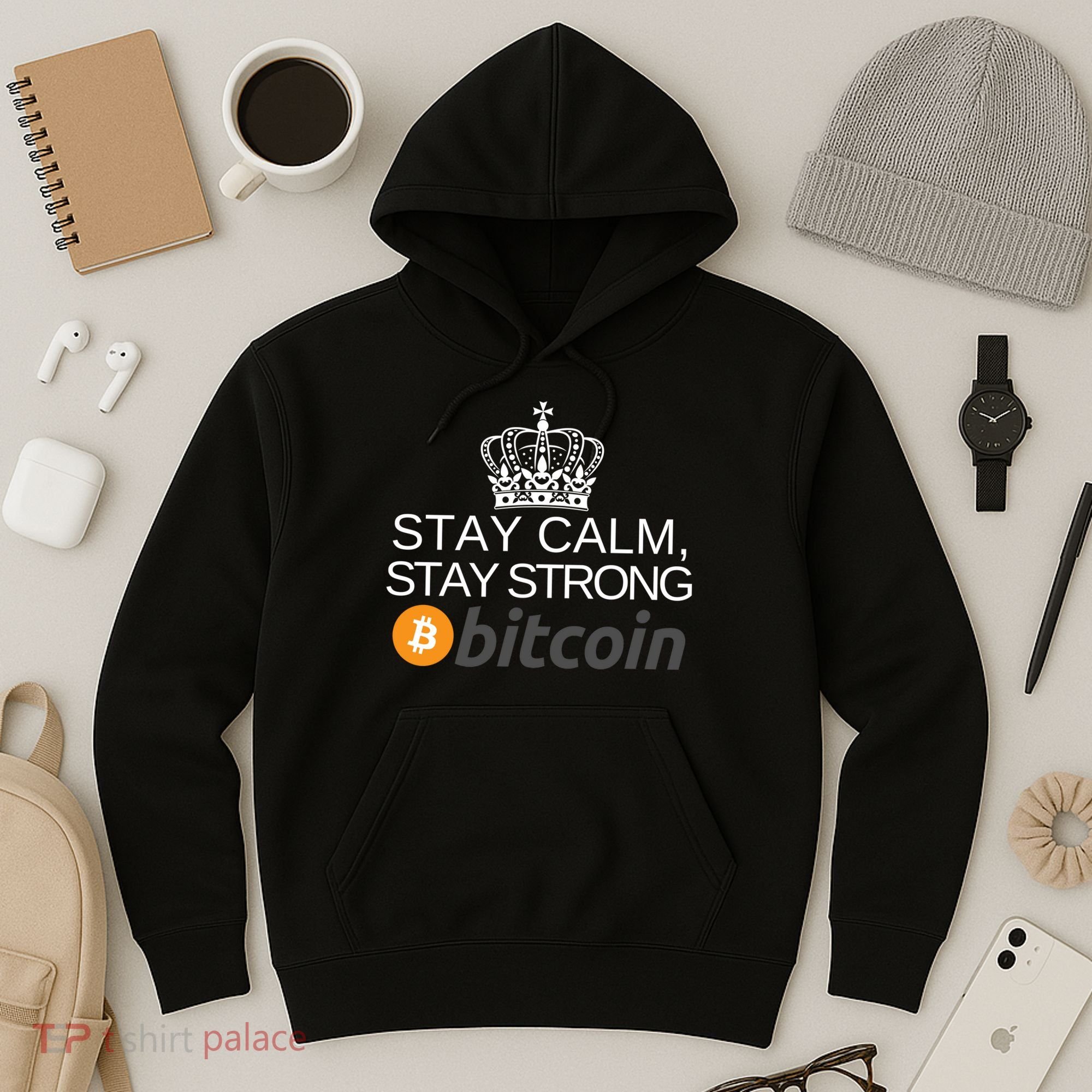 Stay Calm Stay Strong Bitcoin, HODL Crypto, DeFi, Blockchain Hoodie