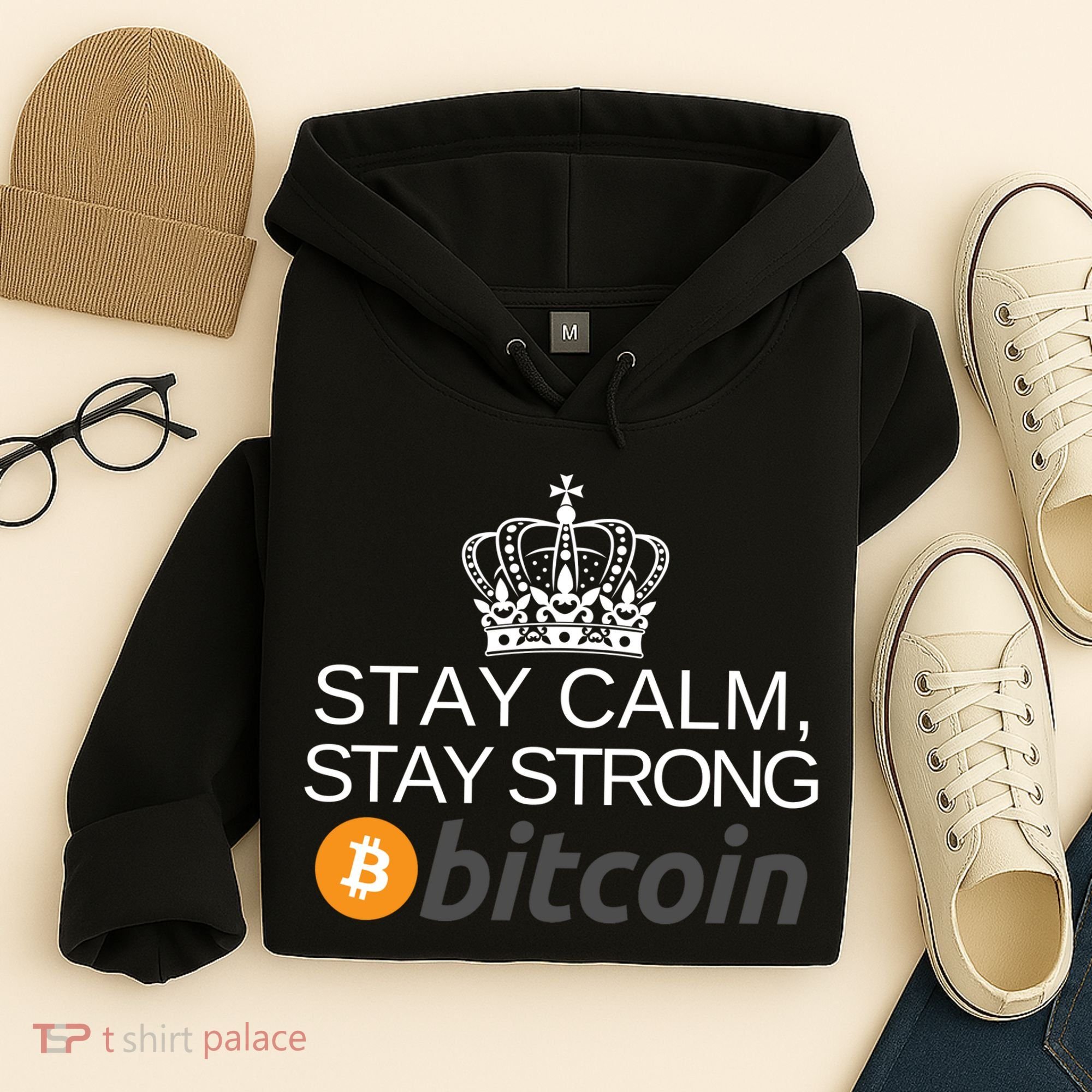 Stay Calm Stay Strong Bitcoin, HODL Crypto, DeFi, Blockchain Hoodie