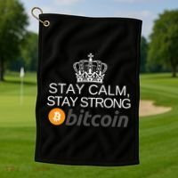 Stay Calm Stay Strong Bitcoin, HODL Crypto, DeFi, Blockchain Golf Towel thumb 1