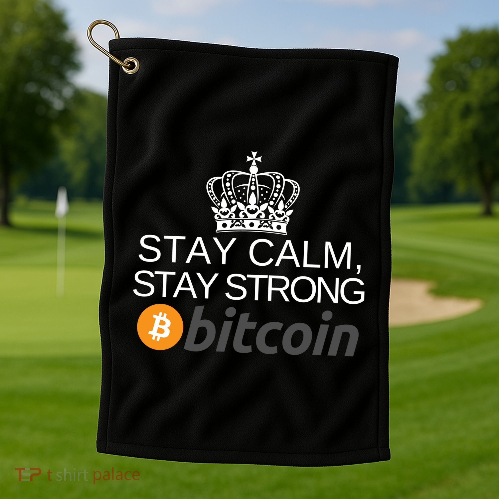Stay Calm Stay Strong Bitcoin, HODL Crypto, DeFi, Blockchain Golf Towel