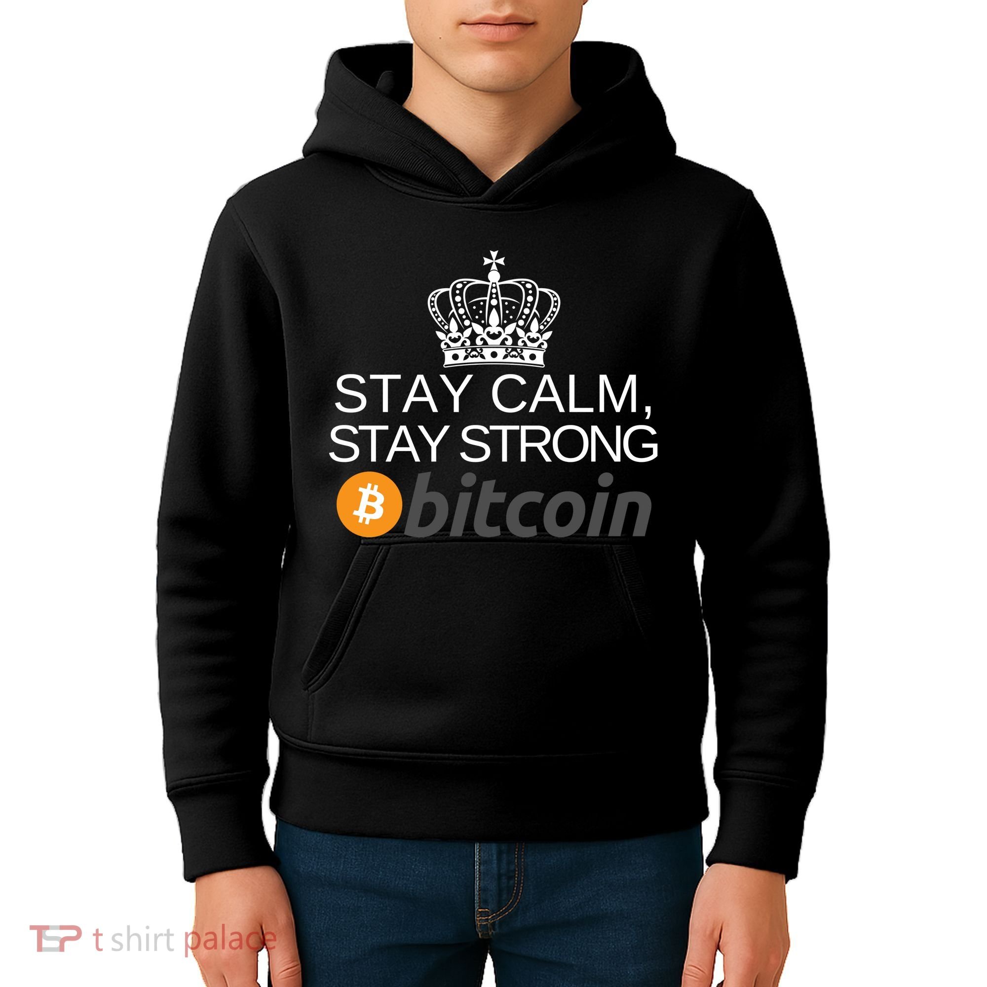 Stay Calm Stay Strong Bitcoin, HODL Crypto, DeFi, Blockchain Kids Hoodie