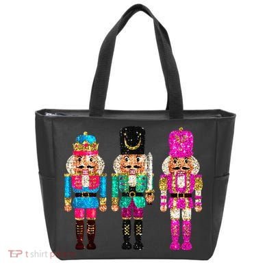S.E.Q.U.I.N Cheerful S.P.A.R.K.L.Y Nutcrackers Christmas Tote Bag