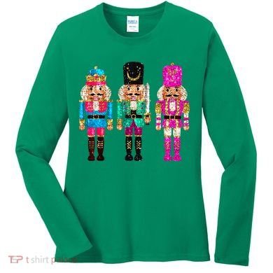 S.E.Q.U.I.N Cheerful S.P.A.R.K.L.Y Nutcrackers Christmas Women's Long Sleeve Shirt