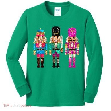 S.E.Q.U.I.N Cheerful S.P.A.R.K.L.Y Nutcrackers Christmas Kids Long Sleeve Shirt