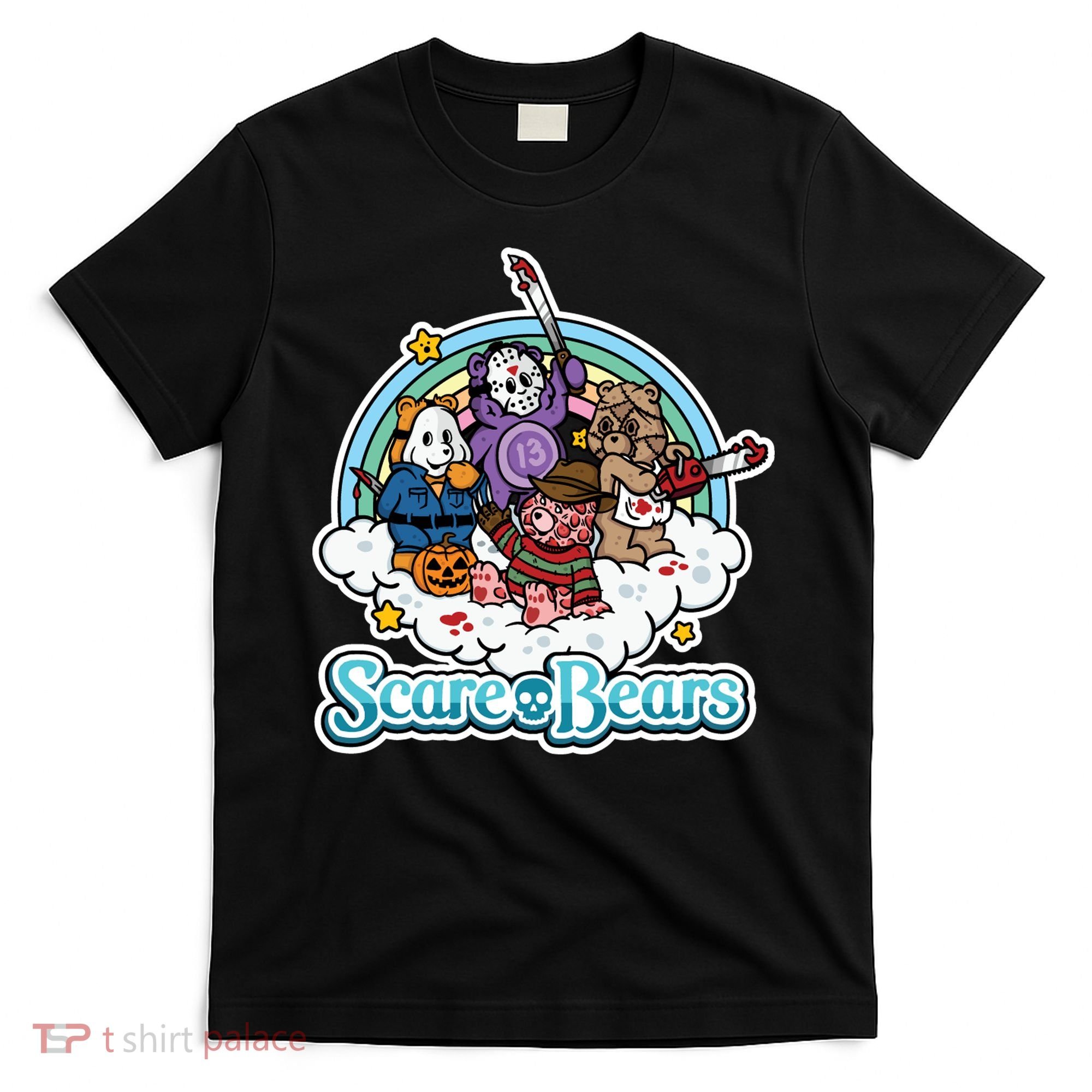 Scary Care Scare Bears Funny Halloween Horror Faces Custom T-Shirt