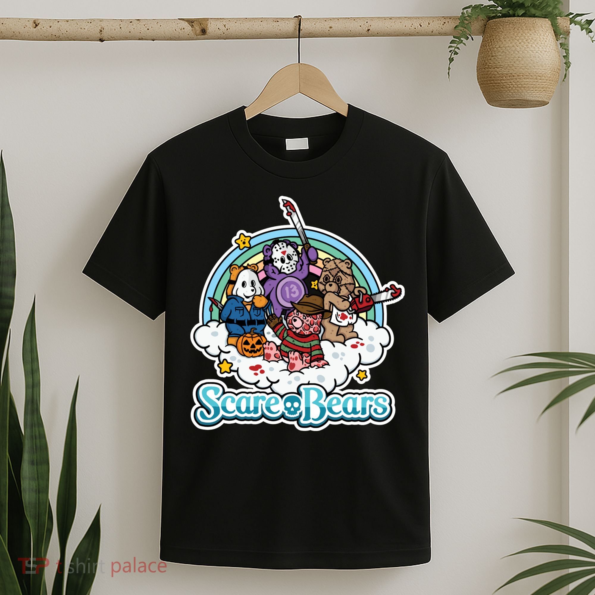 Scary Care Scare Bears Funny Halloween Horror Faces Custom T-Shirt