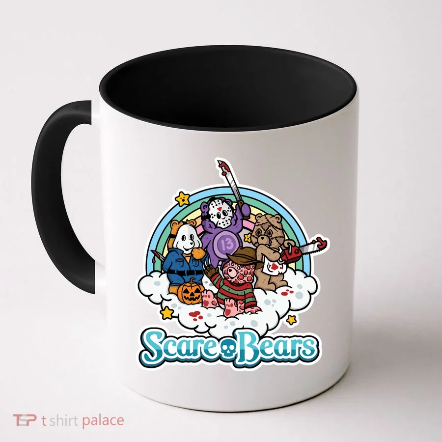 Scary Care Scare Bears Funny Halloween Horror Faces Custom Coffee Mug