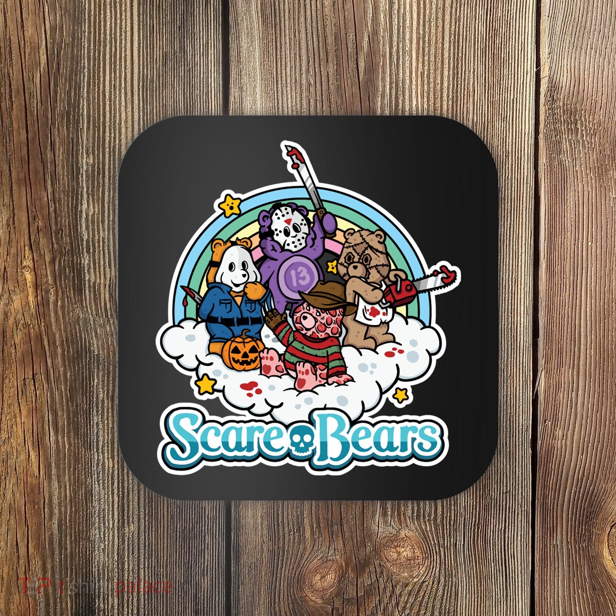 Scary Care Scare Bears Funny Halloween Horror Faces Custom Coaster