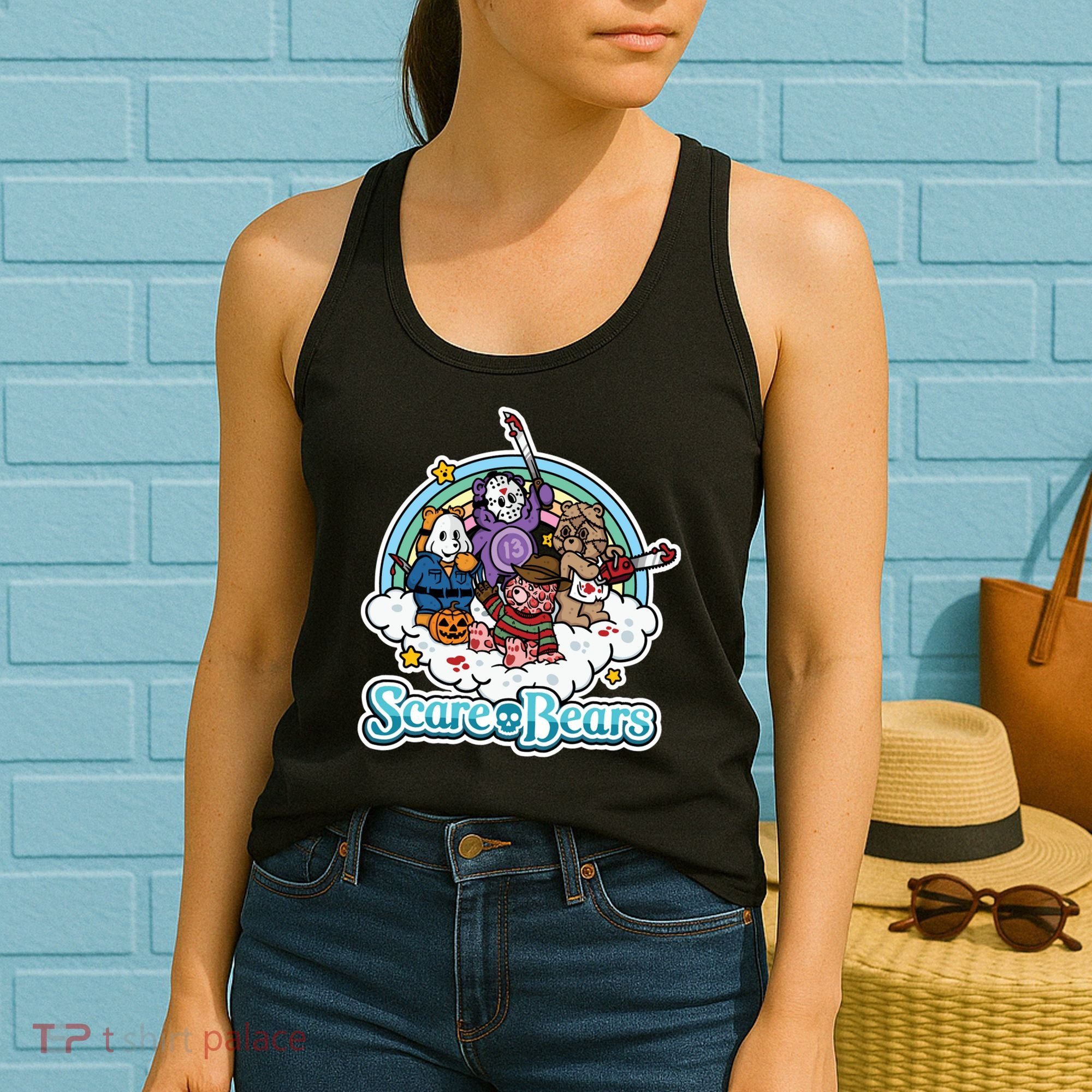 Scary Care Scare Bears Funny Halloween Horror Faces Custom Women's Tank Top