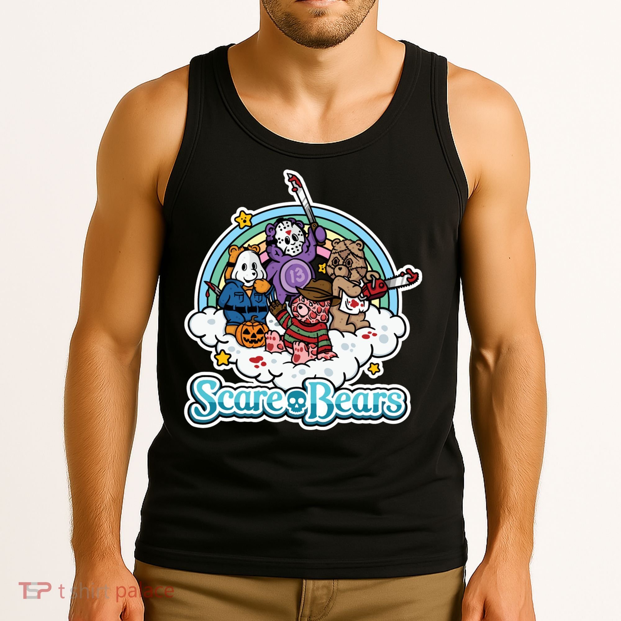 Scary Care Scare Bears Funny Halloween Horror Faces Custom Tank Top