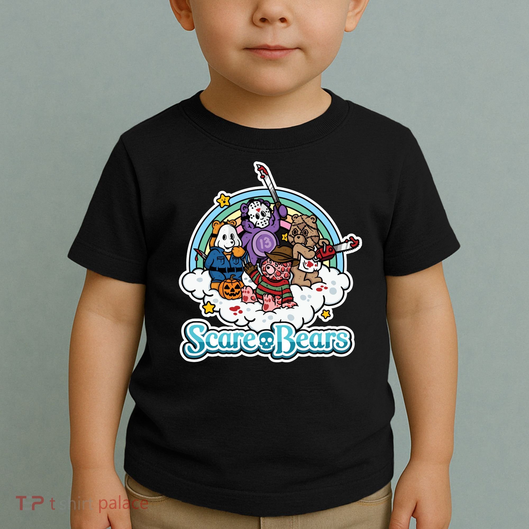 Scary Care Scare Bears Funny Halloween Horror Faces Custom Toddler T-Shirt