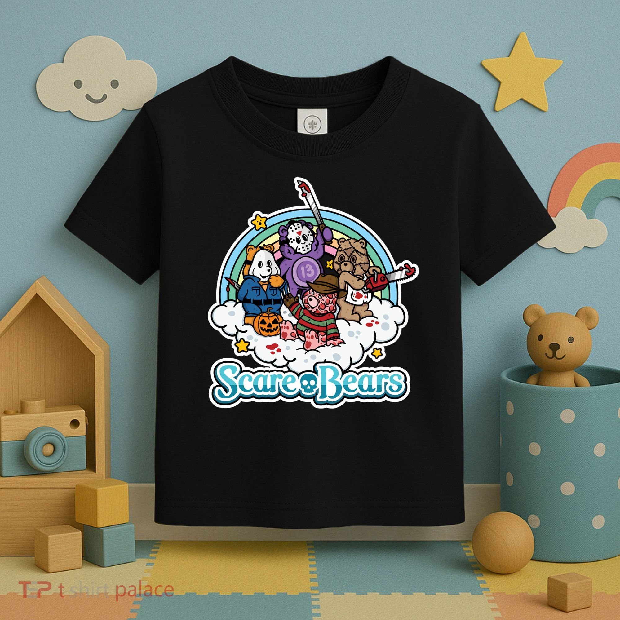 Scary Care Scare Bears Funny Halloween Horror Faces Custom Toddler T-Shirt
