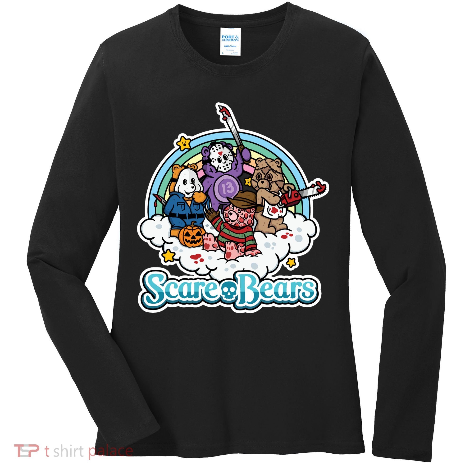 Scary Care Scare Bears Funny Halloween Horror Faces Custom Women's Long Sleeve Shirt