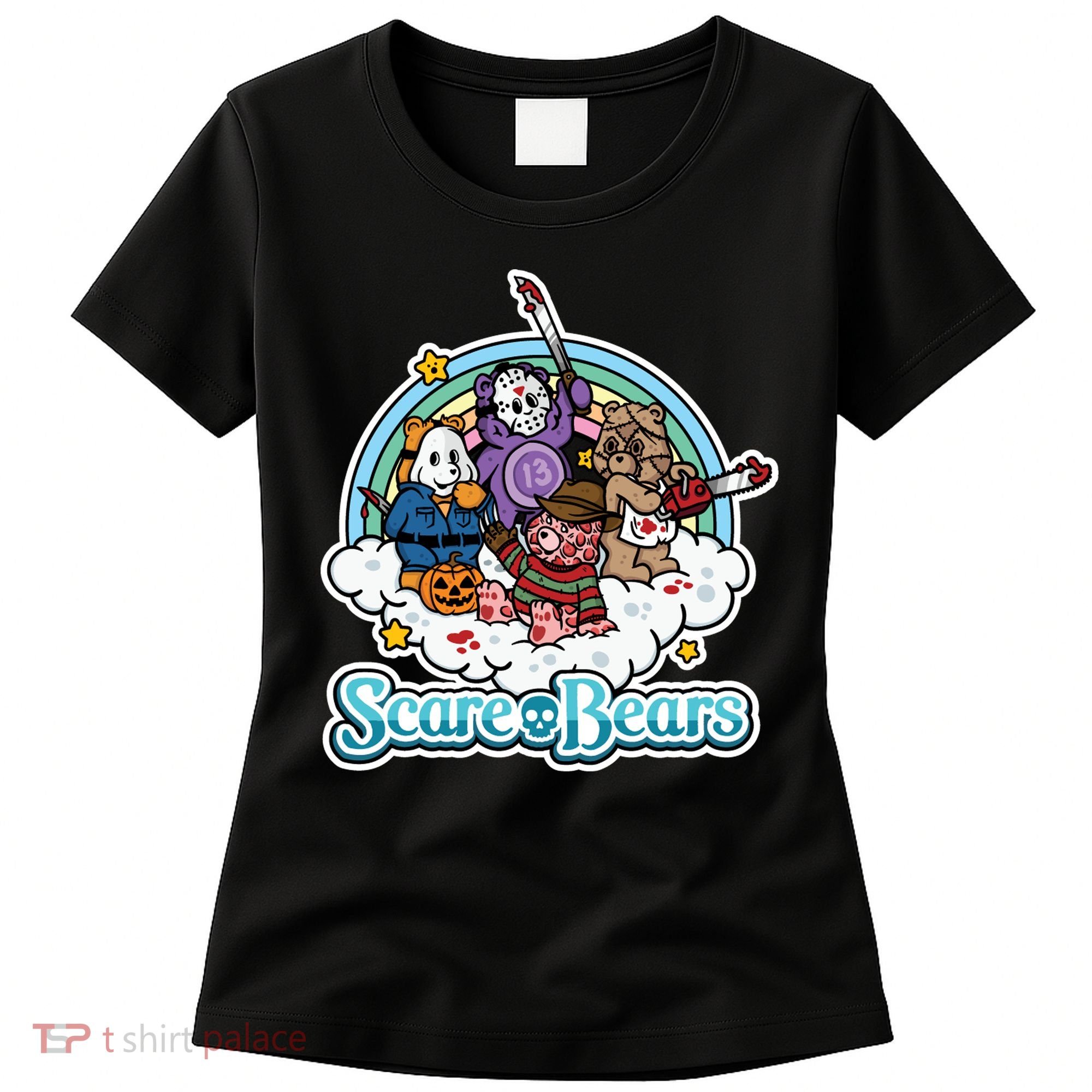 Scary Care Scare Bears Funny Halloween Horror Faces Custom Women's T-Shirt