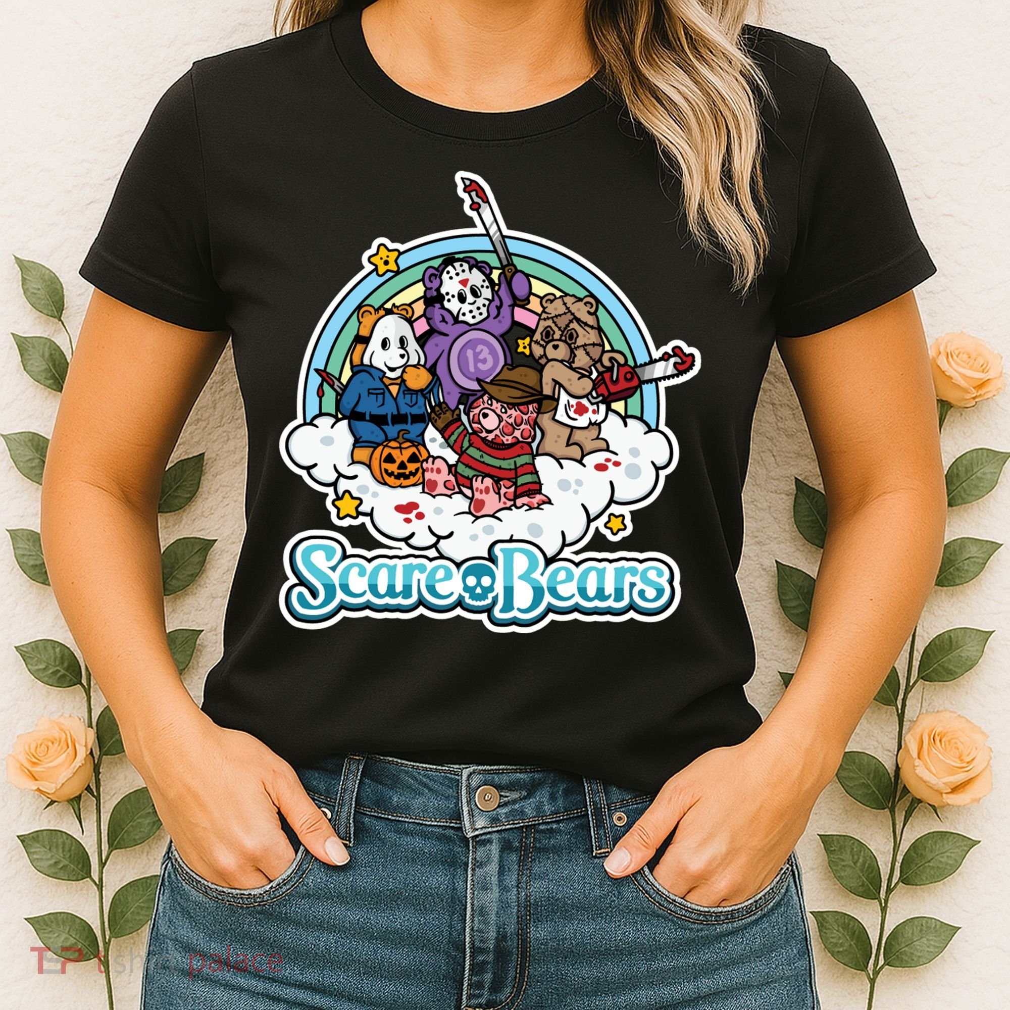 Scary Care Scare Bears Funny Halloween Horror Faces Custom Women's T-Shirt