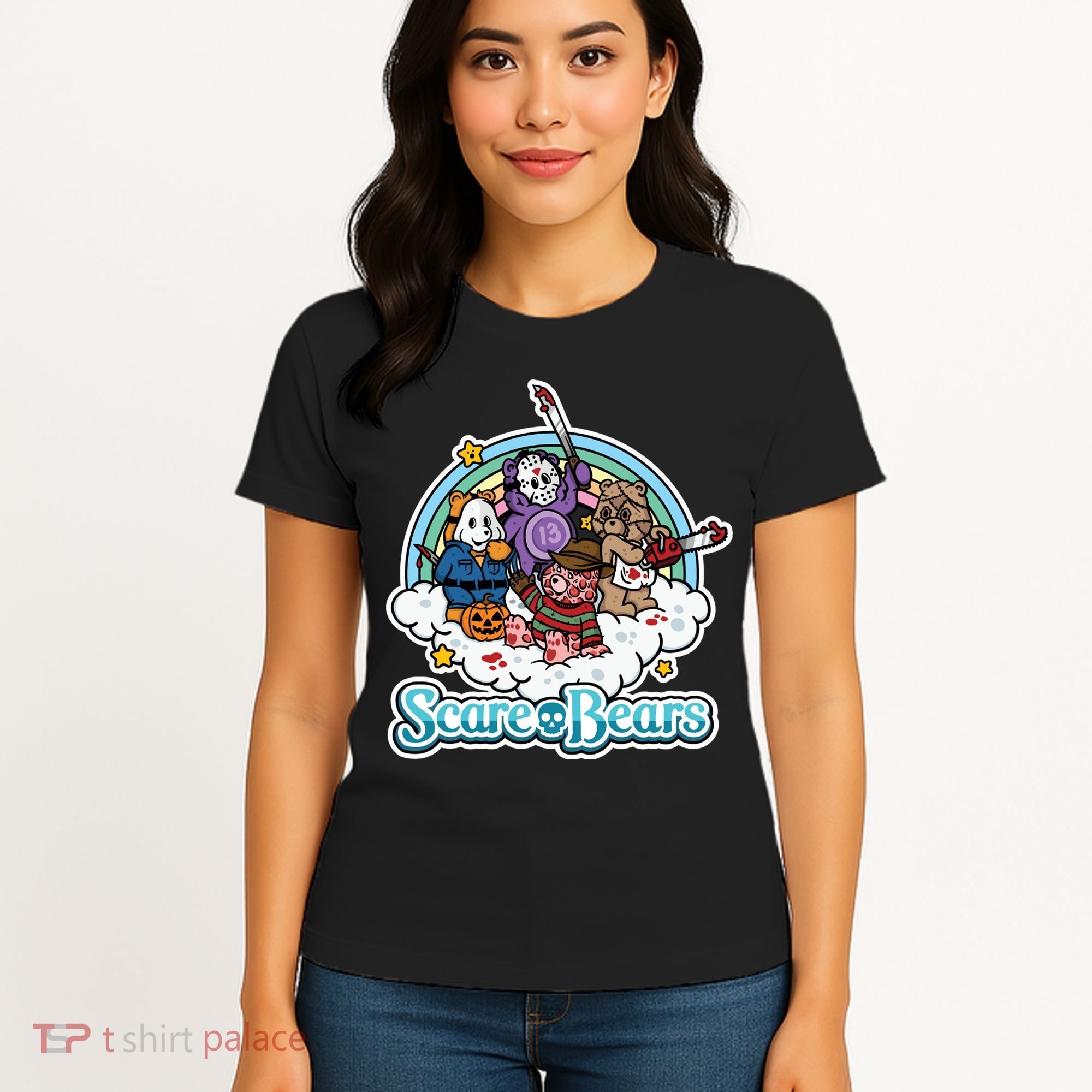 Scary Care Scare Bears Funny Halloween Horror Faces Custom Women's T-Shirt