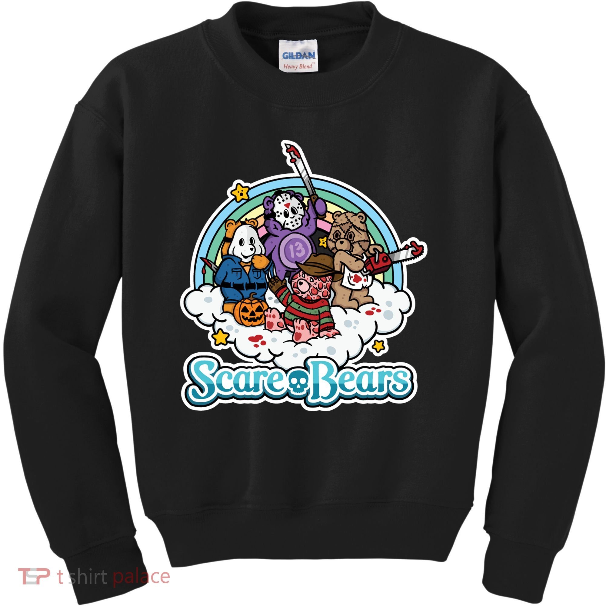 Scary Care Scare Bears Funny Halloween Horror Faces Custom Kids Sweatshirt