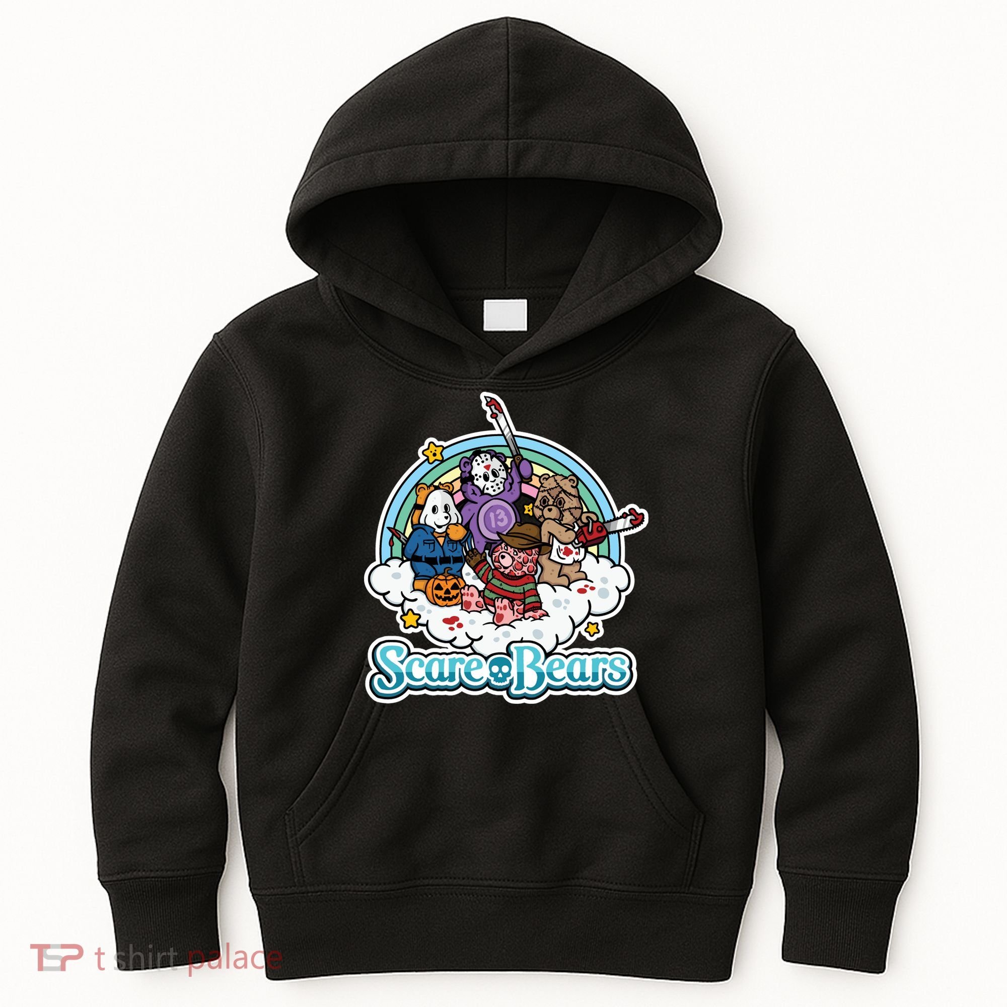 Scary Care Scare Bears Funny Halloween Horror Faces Custom Kids Hoodie