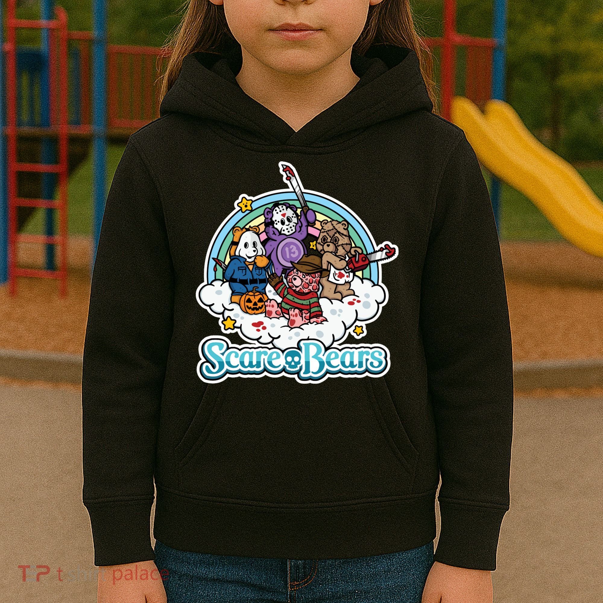 Scary Care Scare Bears Funny Halloween Horror Faces Custom Kids Hoodie