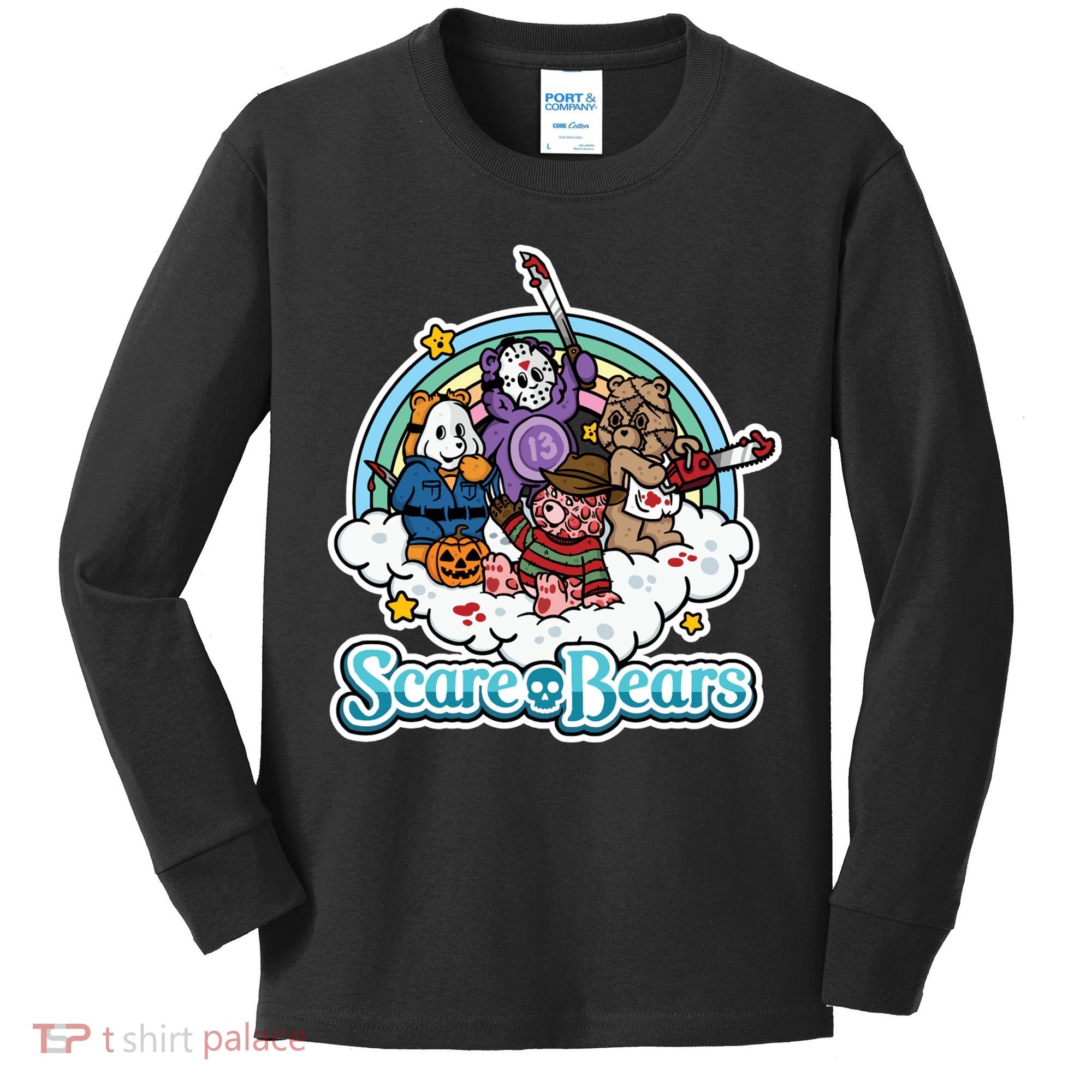 Scary Care Scare Bears Funny Halloween Horror Faces Custom Kids Long Sleeve Shirt