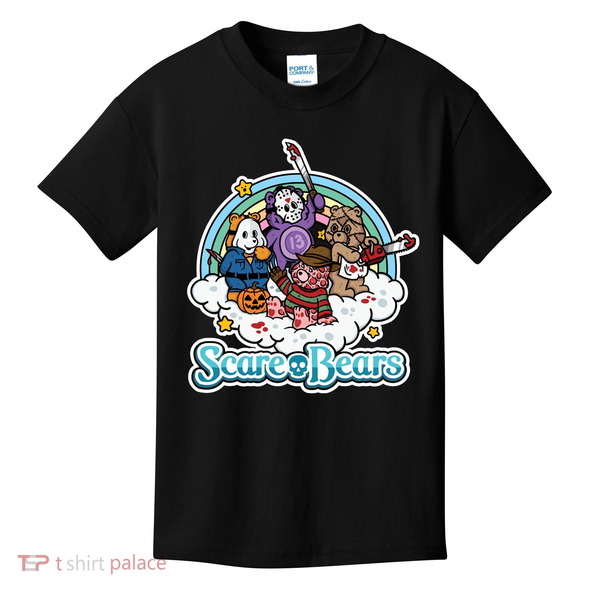 Scary Care Scare Bears Funny Halloween Horror Faces Custom Kids T-Shirt