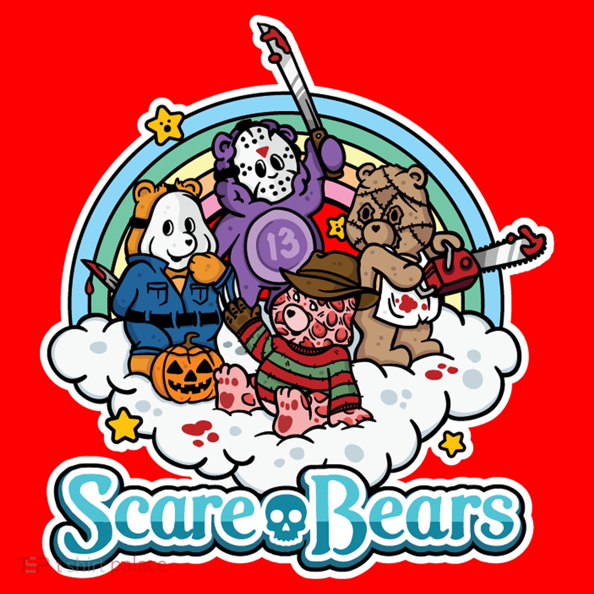 Scary Care Scare Bears Funny Halloween Horror Faces Custom Santa Hat