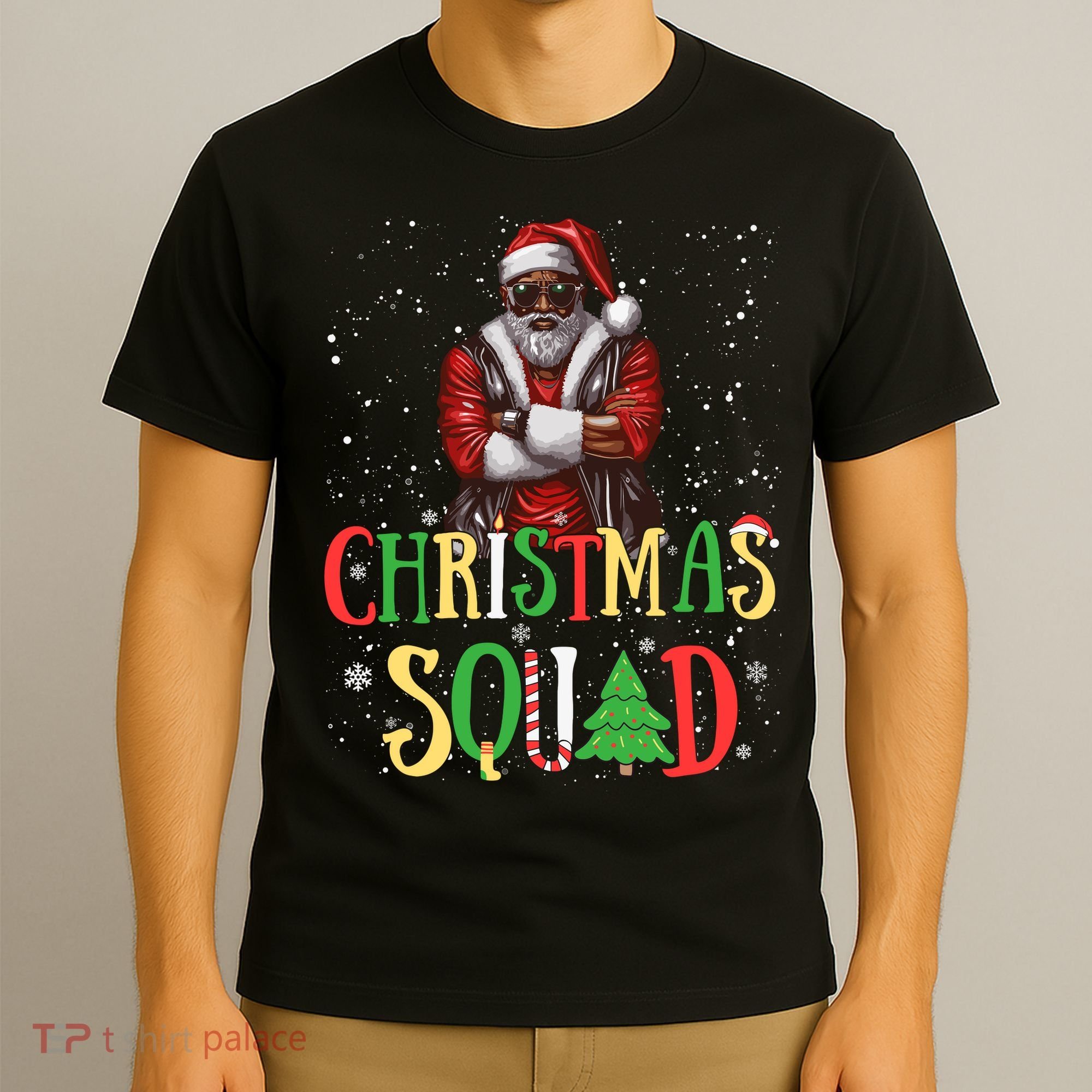 Santa Christmas Squad Black African American Pajamas T-Shirt