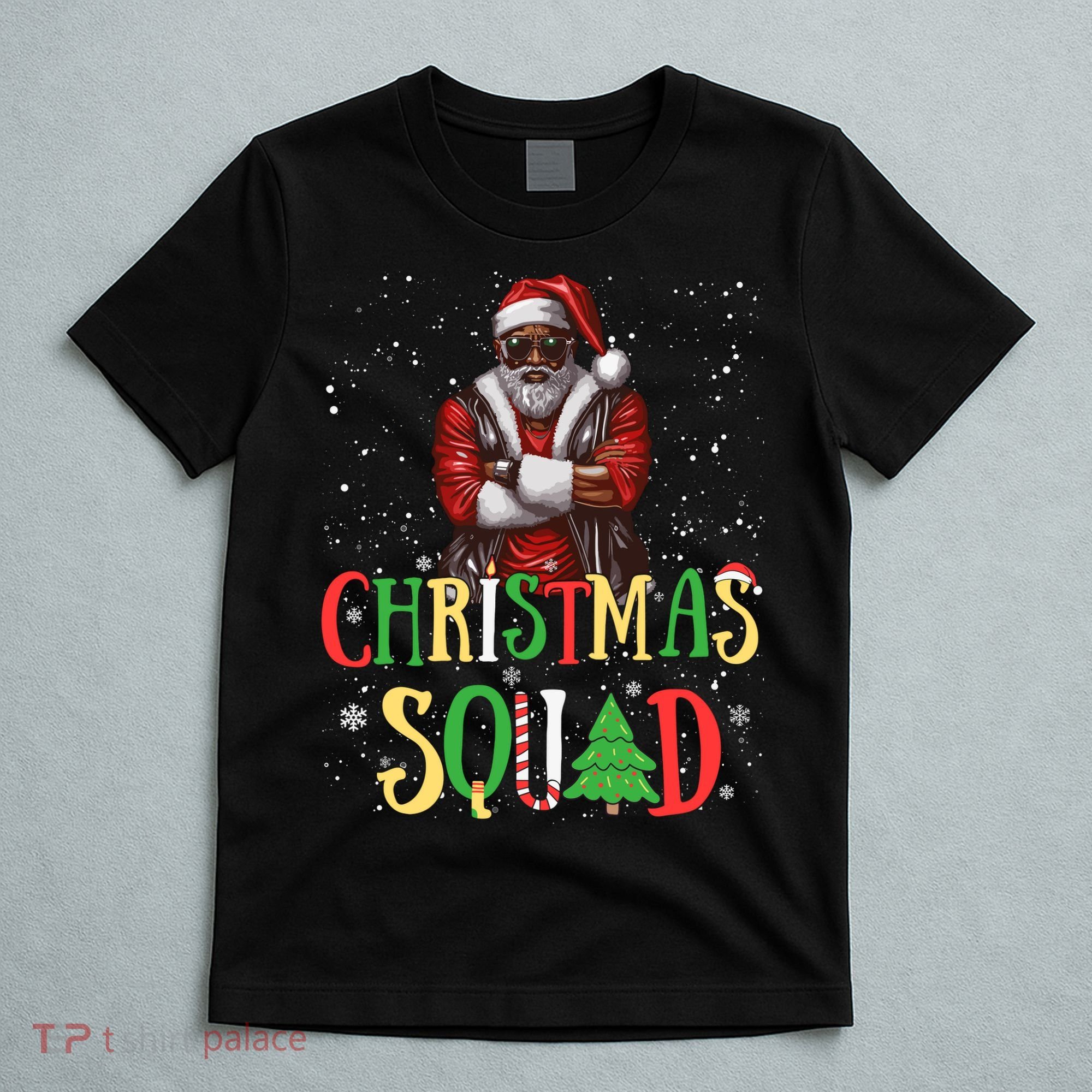 Santa Christmas Squad Black African American Pajamas T-Shirt