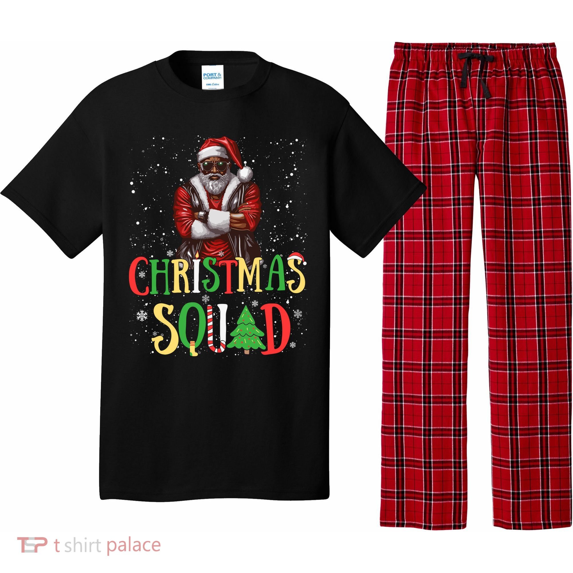Santa Christmas Squad Black African American Pajamas Pajama Set