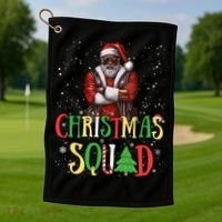 Santa Christmas Squad Black African American Pajamas Golf Towel thumb 1