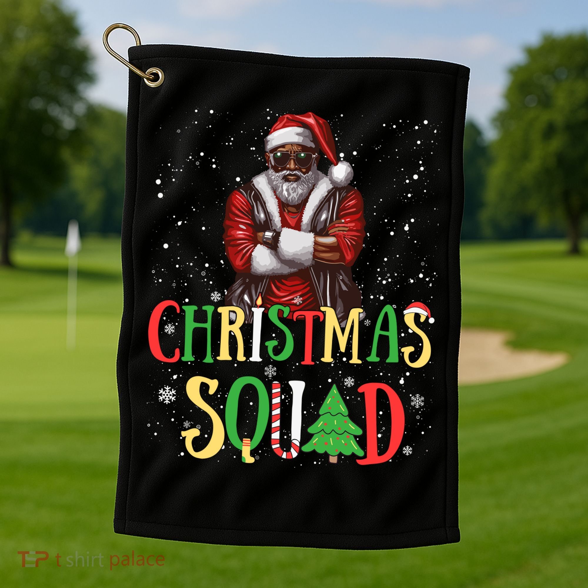 Santa Christmas Squad Black African American Pajamas Golf Towel