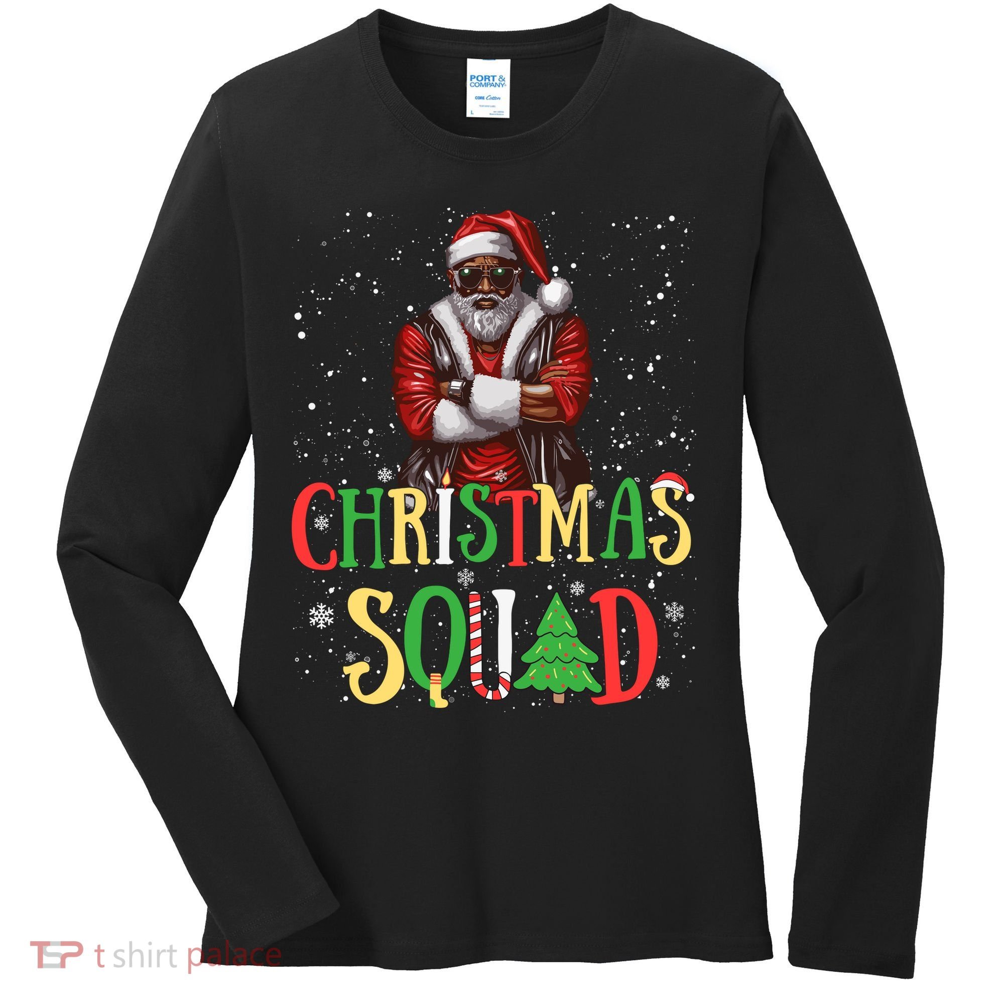 Santa Christmas Squad Black African American Pajamas Women's Long Sleeve Shirt