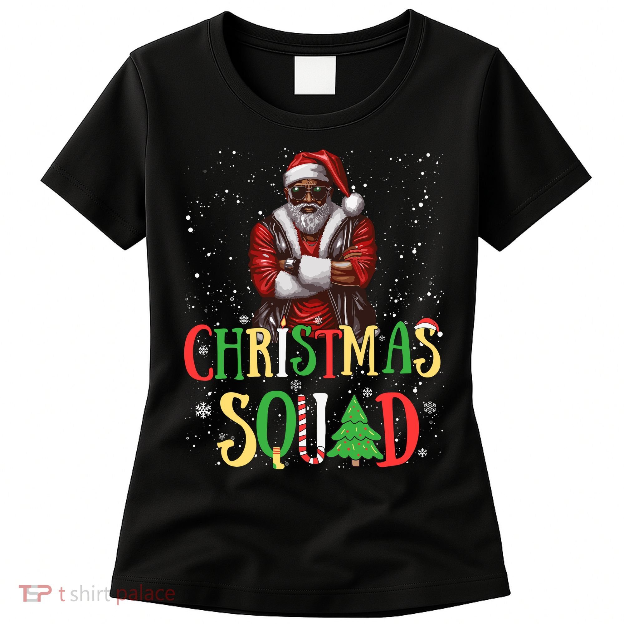 Santa Christmas Squad Black African American Pajamas Women's T-Shirt