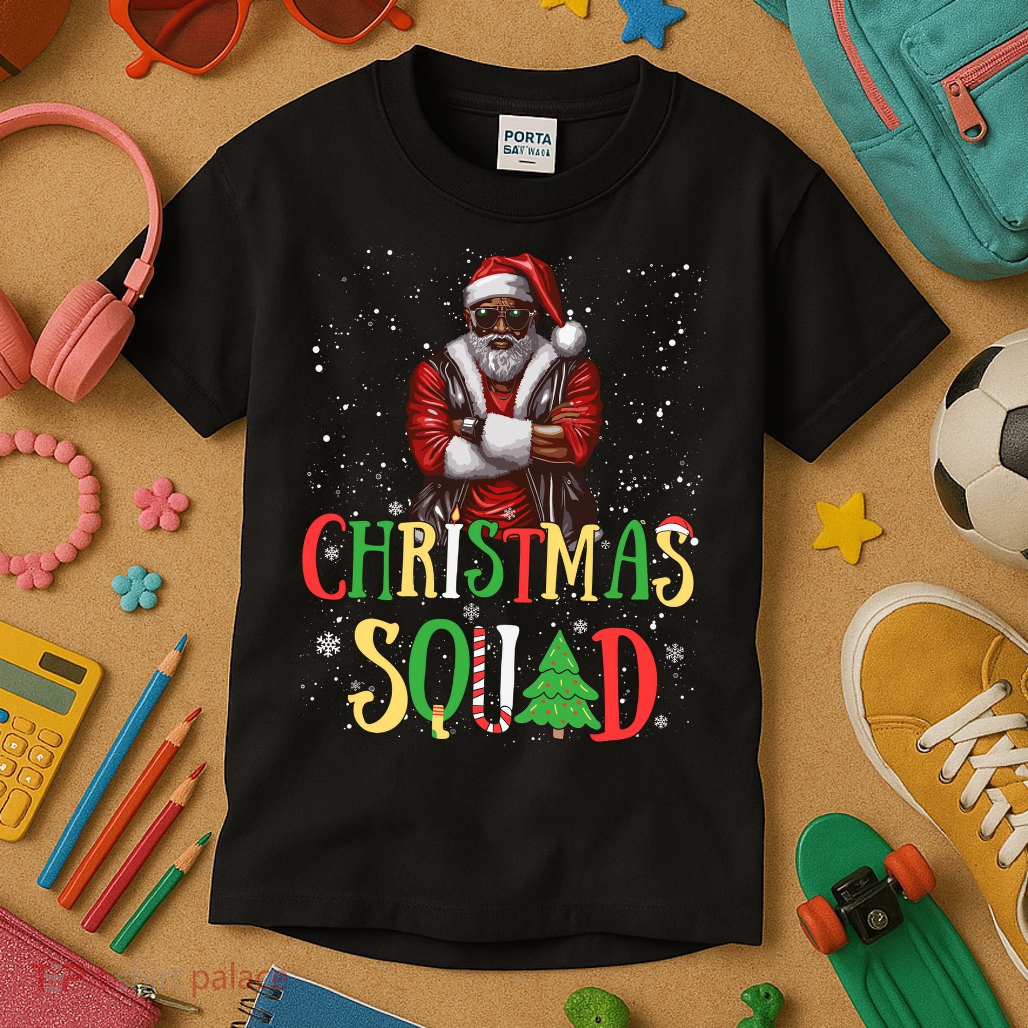 Santa Christmas Squad Black African American Pajamas Kids T-Shirt