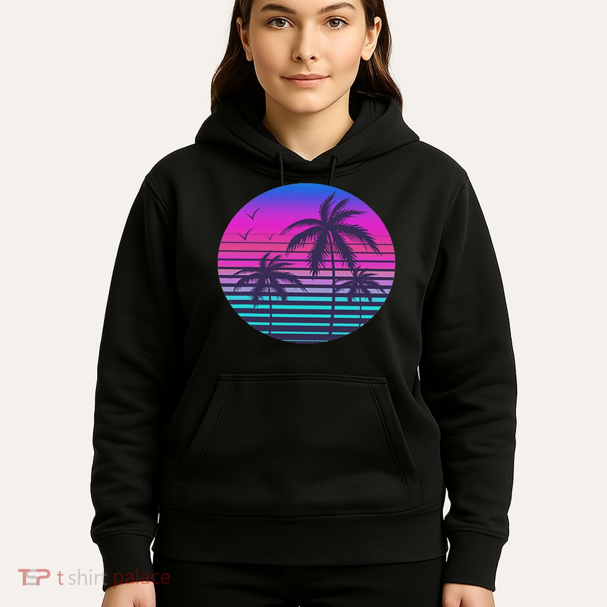 Sunset Cool Summer Vacation Women Beach Palm Tree Hoodie