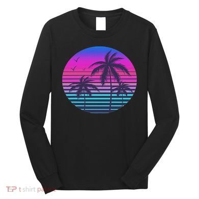 Sunset Cool Summer Vacation Women Beach Palm Tree Long Sleeve Shirt