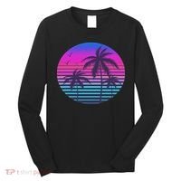Sunset Cool Summer Vacation Women Beach Palm Tree Long Sleeve Shirt thumb 0
