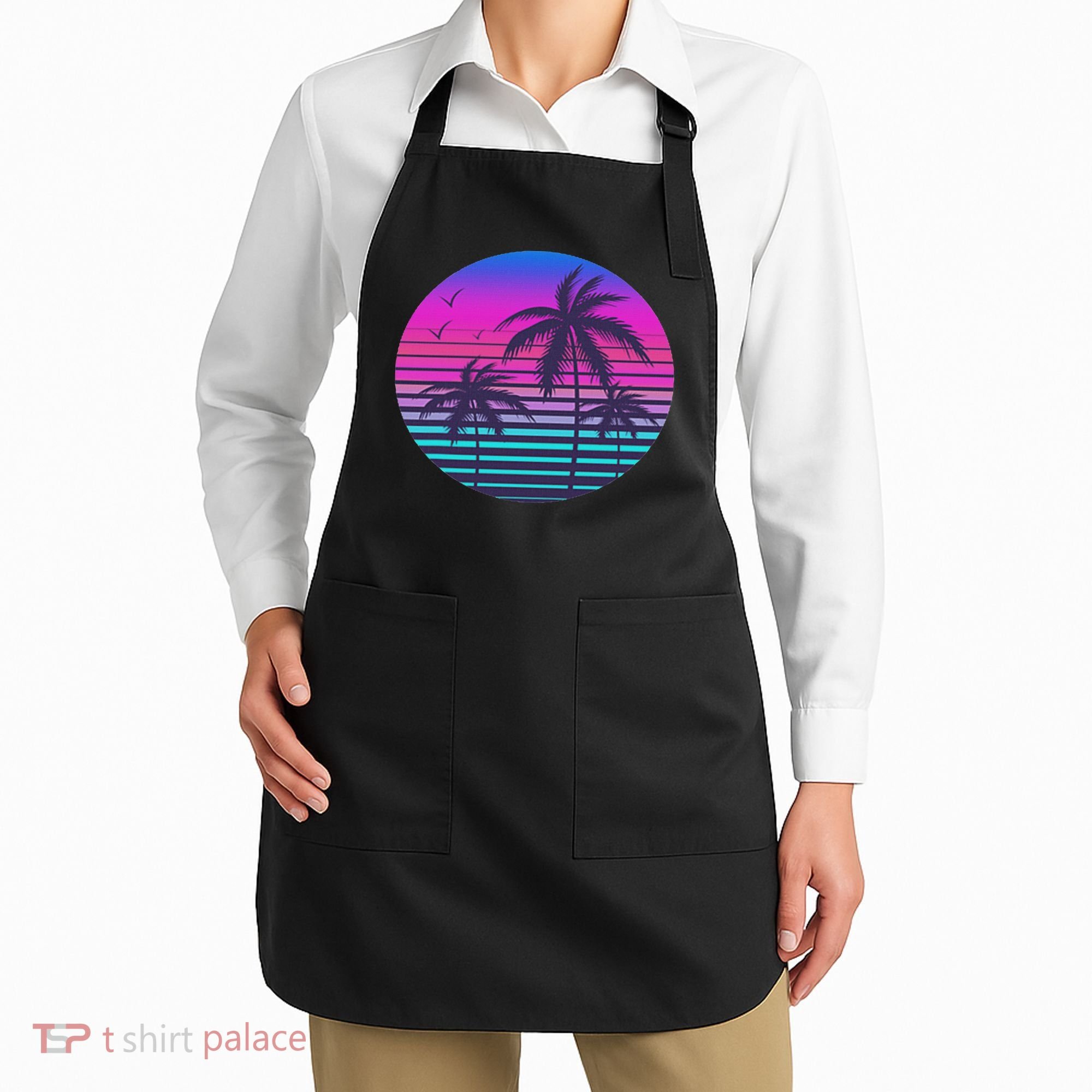 Sunset Cool Summer Vacation Women Beach Palm Tree Apron