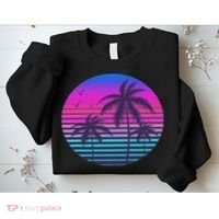 Sunset Cool Summer Vacation Women Beach Palm Tree Sweatshirt thumb 2