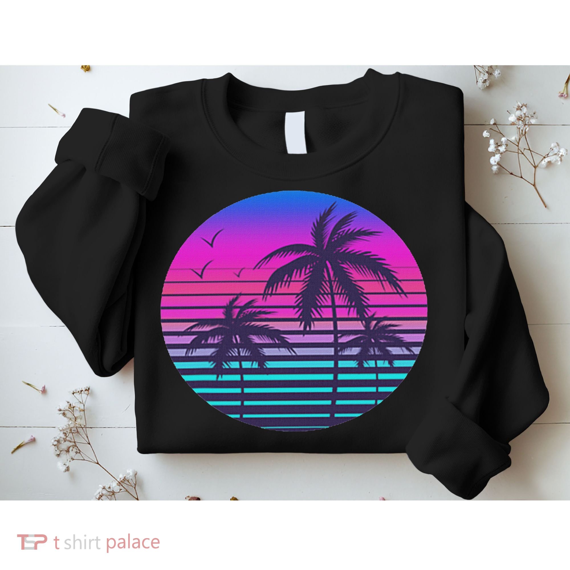 Sunset Cool Summer Vacation Women Beach Palm Tree Sweatshirt