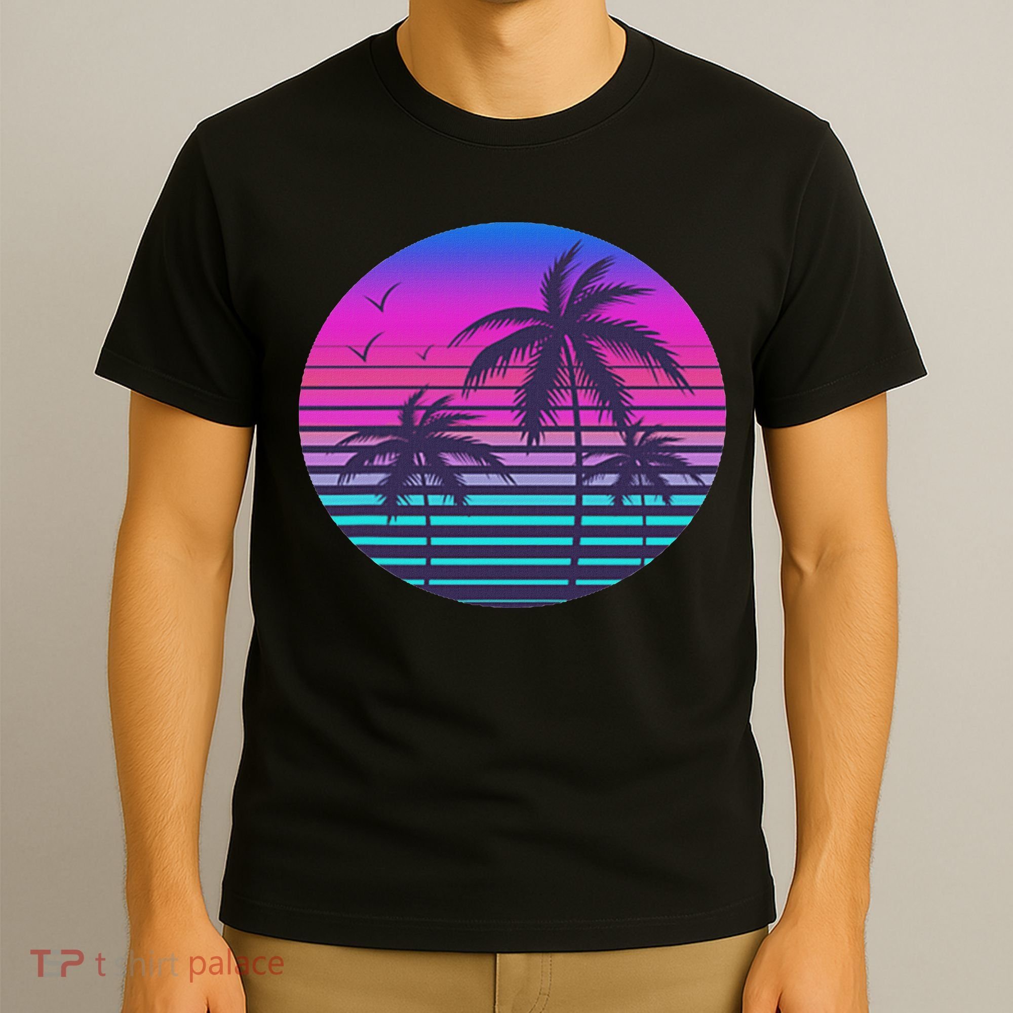 Sunset Cool Summer Vacation Women Beach Palm Tree T-Shirt