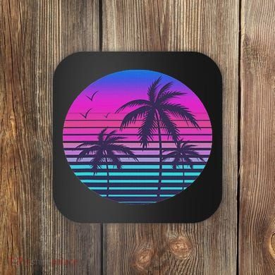 Sunset Cool Summer Vacation Women Beach Palm Tree Coaster