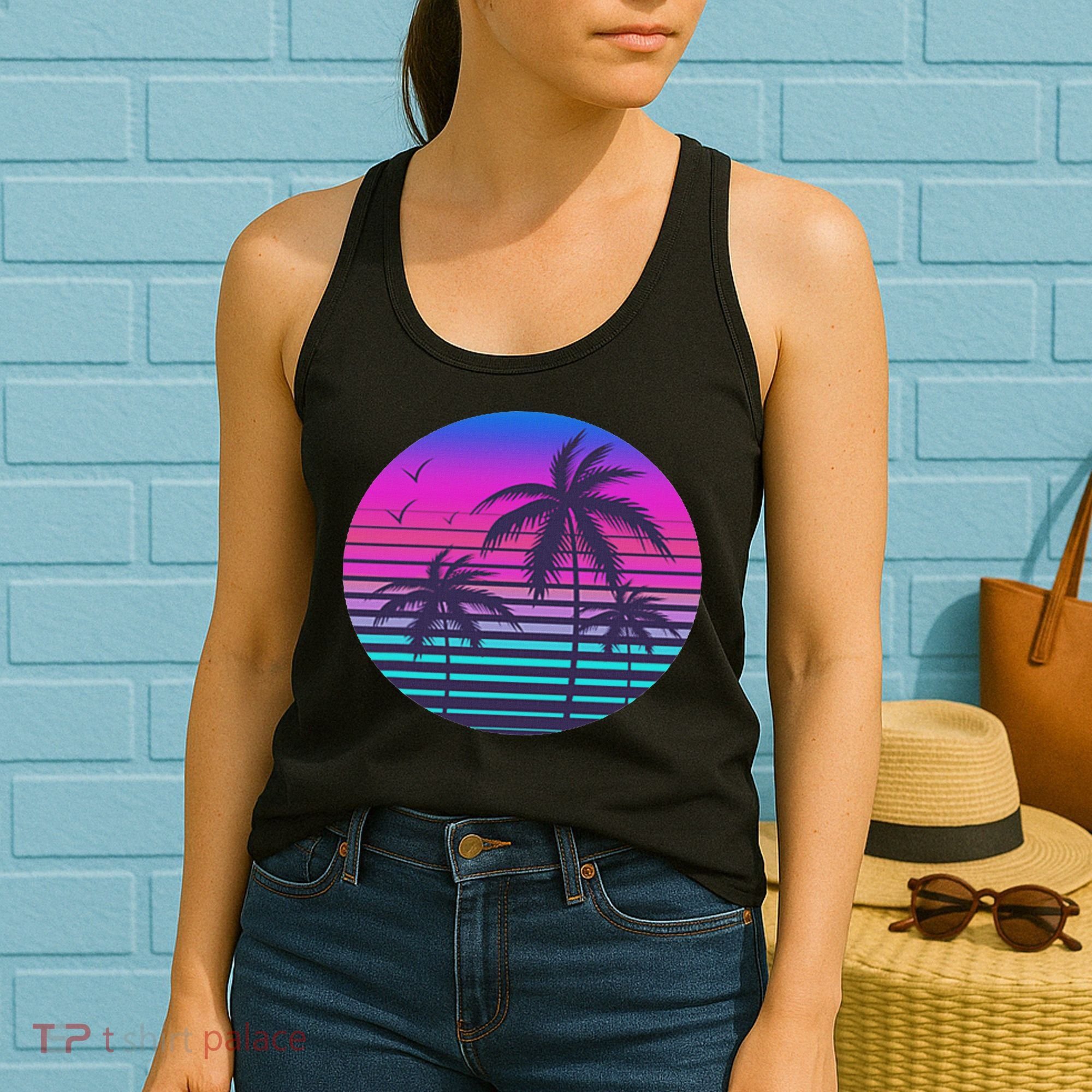 Sunset Cool Summer Vacation Women Beach Palm Tree Women's Tank Top