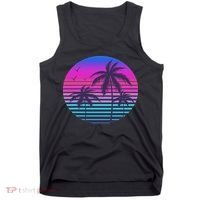 Sunset Cool Summer Vacation Women Beach Palm Tree Tank Top thumb 0