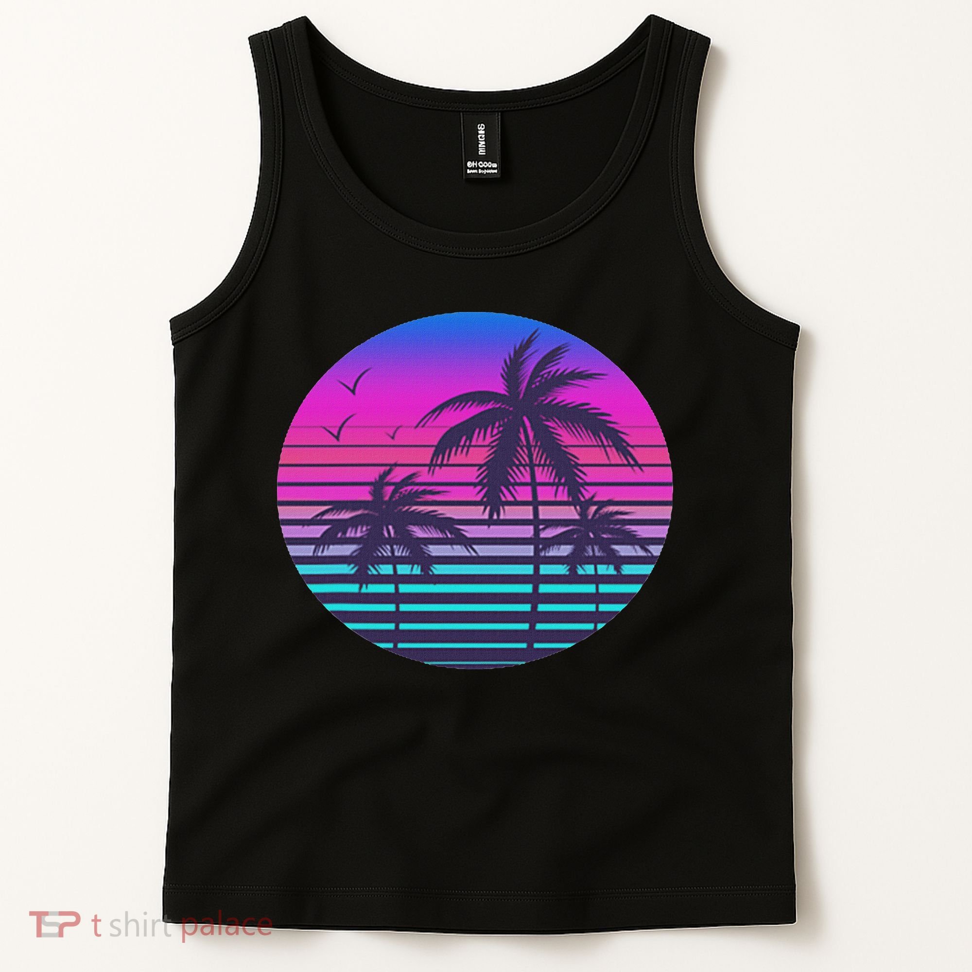 Sunset Cool Summer Vacation Women Beach Palm Tree Tank Top