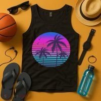Sunset Cool Summer Vacation Women Beach Palm Tree Tank Top thumb 4
