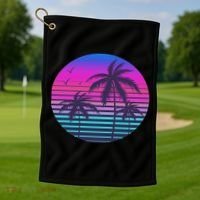 Sunset Cool Summer Vacation Women Beach Palm Tree Golf Towel thumb 1
