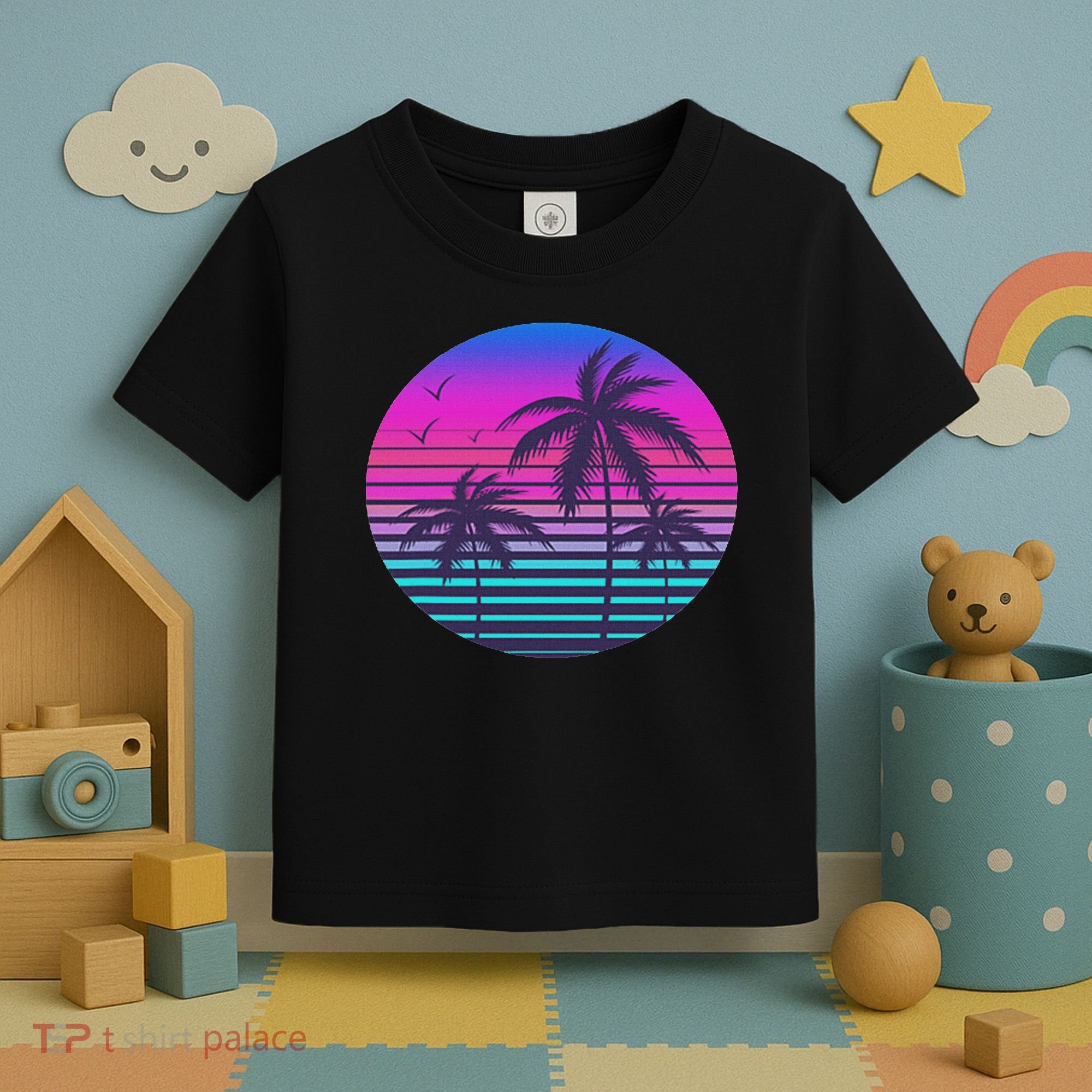 Sunset Cool Summer Vacation Women Beach Palm Tree Toddler T-Shirt
