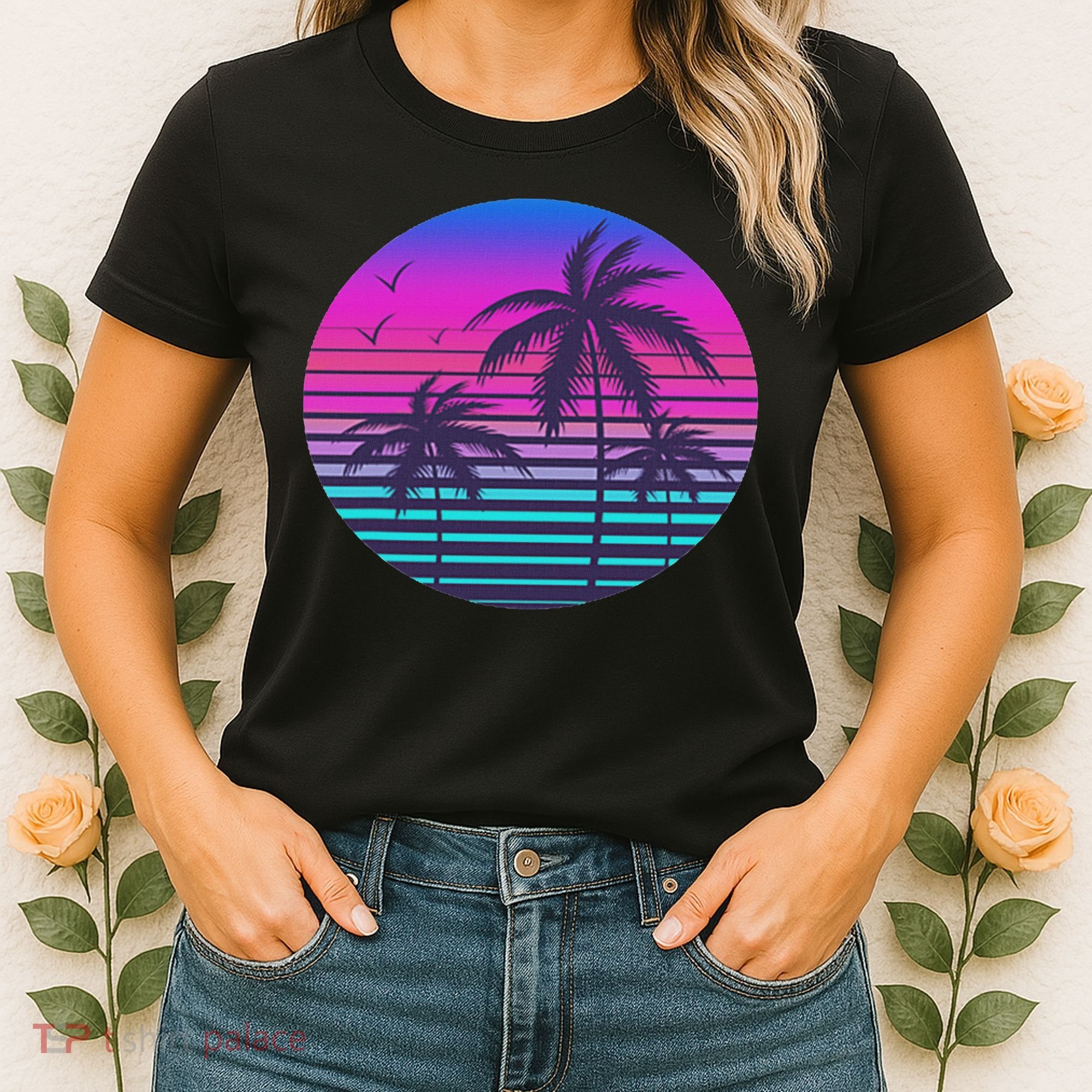 Sunset Cool Summer Vacation Women Beach Palm Tree Women's T-Shirt